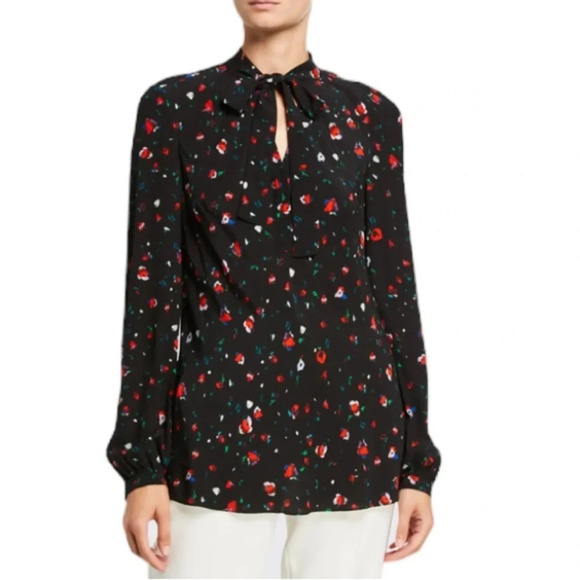 NWT DEREK LAM 10 Crosby Evadne Floral Tie Front Blouse Black Size 2 - Picture 2 of 14